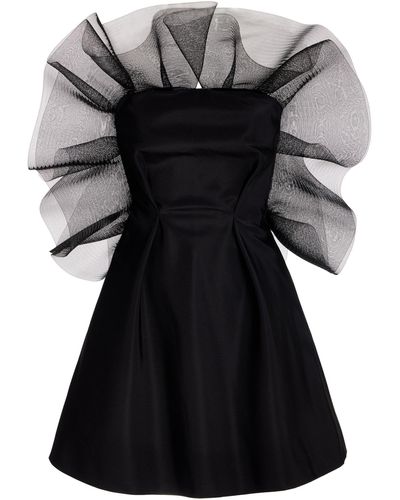 Carolina Herrera Dramatic Ruffled Bodice Silk Faille Mini Dress - Black
