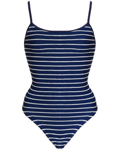 Hunza G Pamela Striped Seersucker One-piece Swimsuit - Blue
