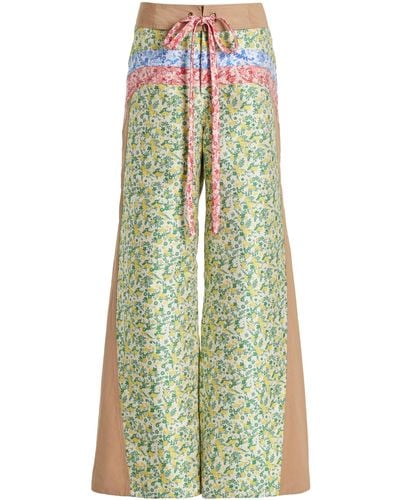 Rosie Assoulin Panelled Cotton-blend Wide-leg Pants - Green