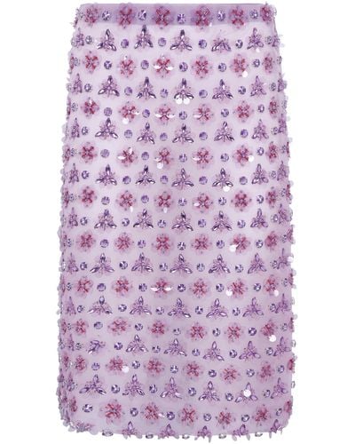 DES_PHEMMES Low-rise Crystal-embellished Organza Midi Skirt - Purple