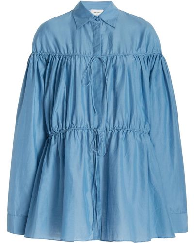Matteau Drawstring-detailed Cotton-silk Tunic Top - Blue