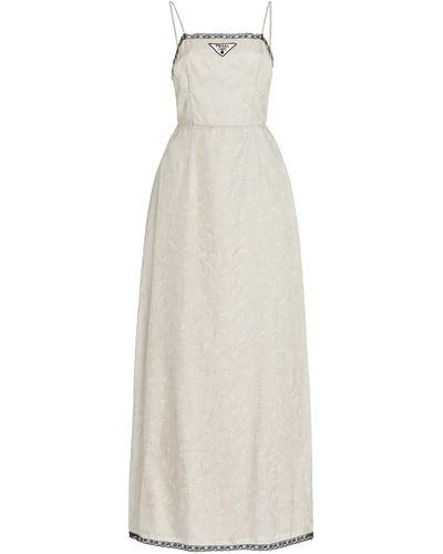 Prada Lace-trimmed Floral Maxi Dress - White