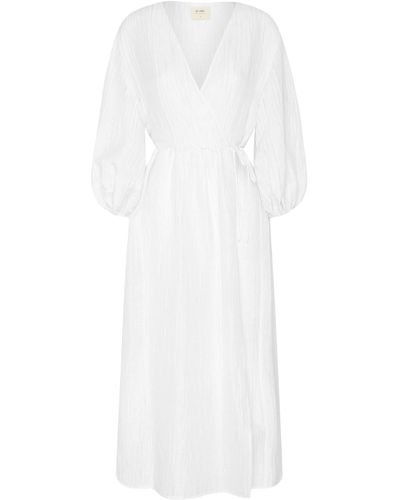 St. Agni Yoko Linen-silk Wrap Dress - White