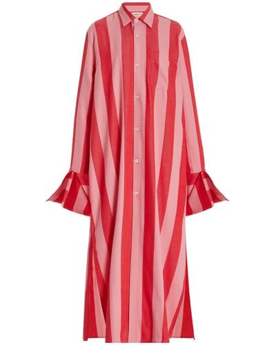 Marrakshi Life Exclusive Striped Cotton Maxi Shirt Dress - Red