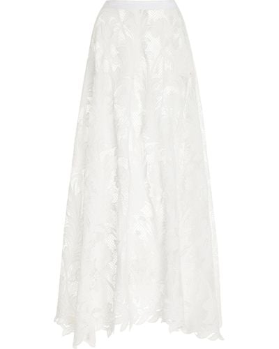 Oscar de la Renta Embroidered Guipure Lace Midi Skirt - White