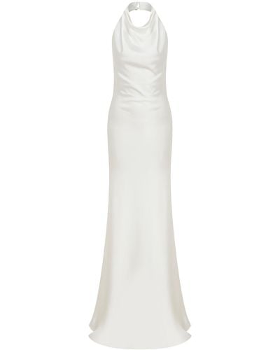 Ila Sidney Belted Draped Satin Gown - White