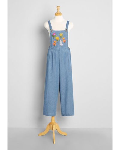 Princess Highway Sowing The Seeds Embroidered Wide-leg Overalls - Blue