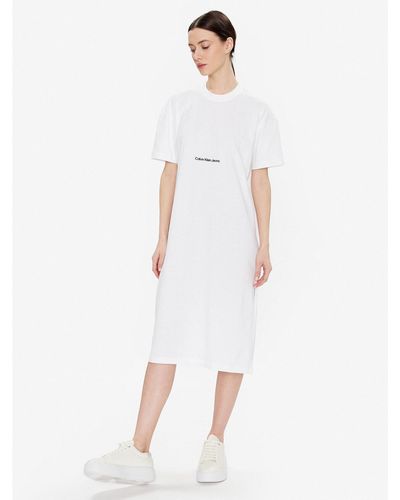 Calvin Klein Kleid Für Den Alltag J20J220742 Weiß Relaxed Fit
