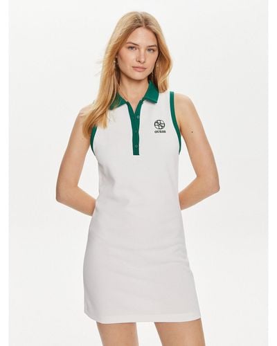 Guess Kleid Für Den Alltag V4Gk02 Kbfb2 Grün Regular Fit - Weiß