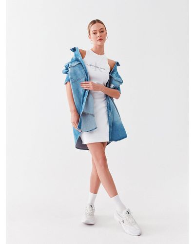 Calvin Klein Kleid Für Den Alltag J20J220754 Weiß Slim Fit - Blau