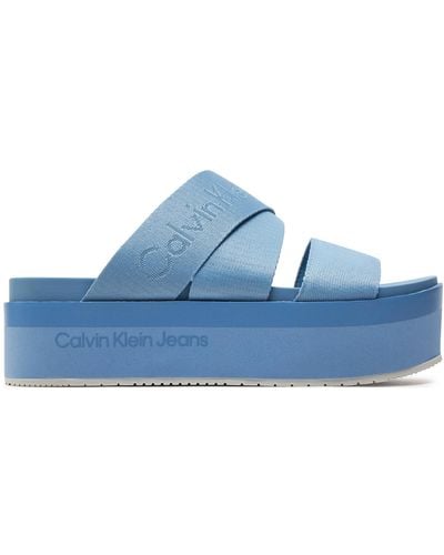 Calvin Klein Pantoletten Flatform Sandal Webbing - Blau