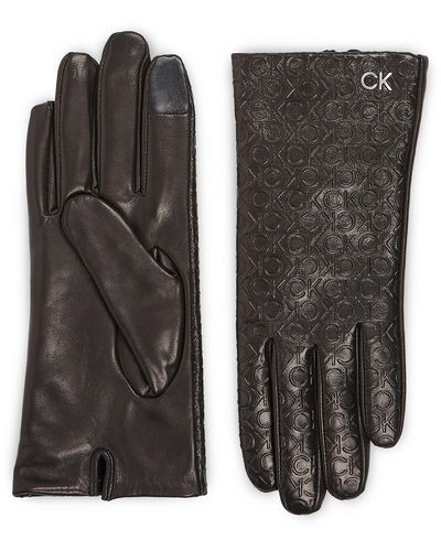 Calvin Klein Damenhandschuhe Re-Lock Emb/Deb Leather Gloves K60K611165 Ck Bax - Schwarz