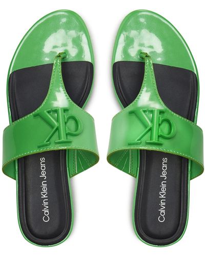 Calvin Klein Zehentrenner flat sandal slide toepost mg met yw0yw01342 classic green 0ia - Grün