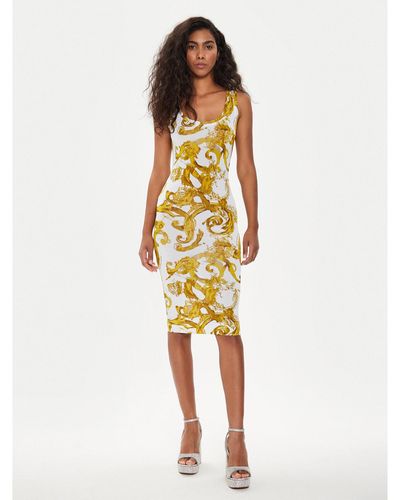 Versace Kleid Für Den Alltag 76Hao9B6 Weiß Slim Fit - Gelb