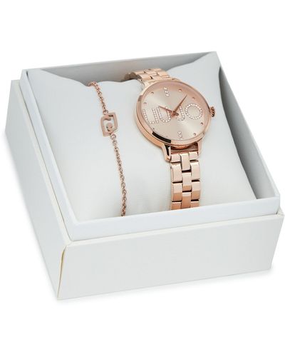 Liu Jo Uhr Und Armband Set Couple Plus Tlj2041 Rosé Vergoldet - Weiß