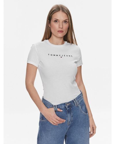 Tommy Hilfiger T-Shirt Linear Dw0Dw17361 Weiß Slim Fit