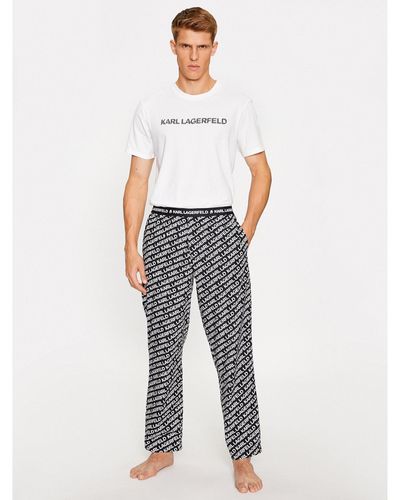 Karl Lagerfeld Pyjama Printed Pj T-Shirt Set 225M2100 Weiß Regular Fit - Grau