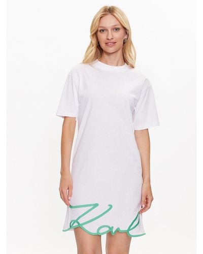 Karl Lagerfeld Kleid Für Den Alltag Signature 231W1357 Weiß Relaxed Fit