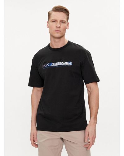 Calvin Klein T-Shirt Raised Linear Logo K10K112490 Regular Fit - Schwarz
