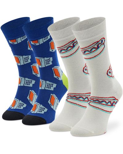 Happy Socks 2Er-Set Hohe -Socken Xtds02-6500 Weiß - Blau