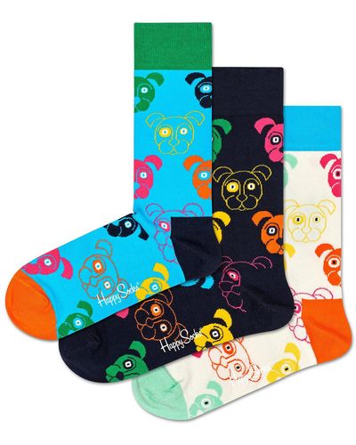 Happy Socks 3Er-Set Hohe -Socken Xdog08-0150 - Blau