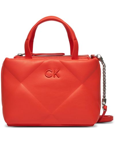 Calvin Klein Handtasche re-lock quilt tote mini k60k611340 flame sa3 - Rot
