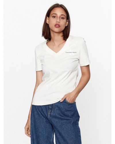 Calvin Klein T-Shirt J20J221429 Écru Regular Fit - Weiß