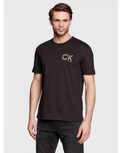 Calvin Klein T-Shirt Striped Chest Logo K10K110795 Slim Fit - Schwarz