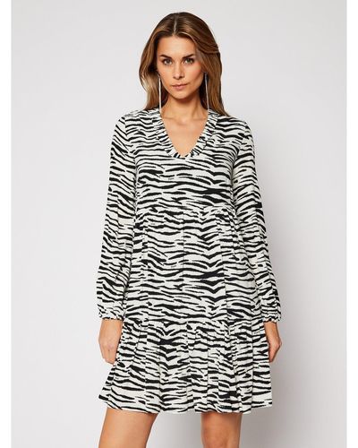 Pinko Kleid Für Den Alltag Zebra 20202 Prr 1N133V 8495 Weiß Regular Fit - Grau