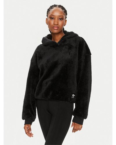 adidas Sweatshirt Essentials+ Fluffy Teddy Hoodie Ic2253 Loose Fit - Schwarz