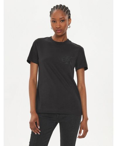 Calvin Klein T-Shirt Satin Applique J20J223925 Regular Fit - Schwarz