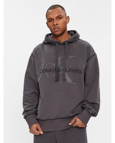 Calvin Klein Sweatshirt Wash Monologo Hoodie J30J324623 Regular Fit - Grau