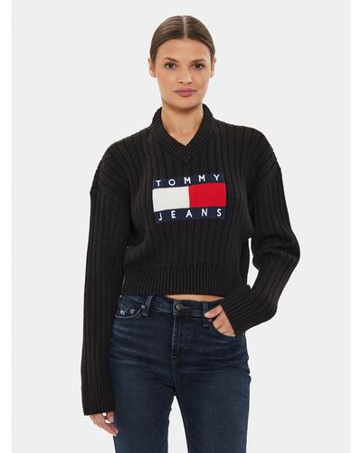 Tommy Hilfiger Pullover Center Flag Dw0Dw18528 Relaxed Fit - Schwarz