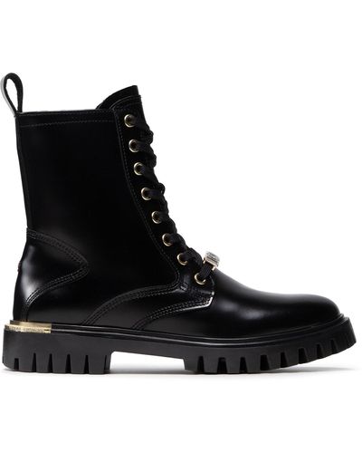 Tommy Hilfiger Schnürstiefeletten polished leather lace up boot fw0fw06008 black bds - Schwarz