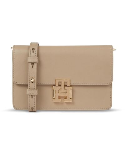 Tommy Hilfiger Handtasche Pushlock Leather Small Crossover Aw0Aw15227 - Natur
