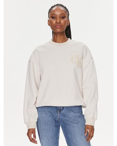 Calvin Klein Sweatshirt Chenille J20J221729 Écru Regular Fit - Weiß