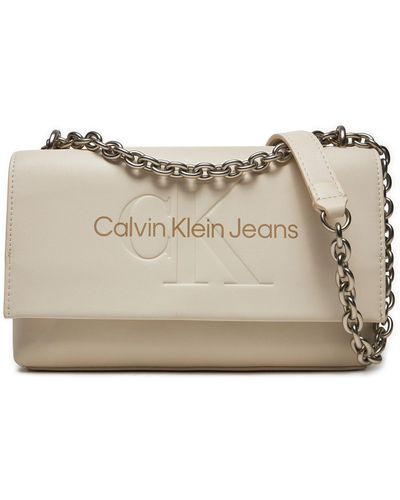 Calvin Klein Handtasche Sculpted Ew Flap Wichain25 Mono K60K612221 Écru - Natur