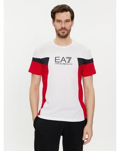EA7 T-Shirt 3Dpt10 Pj02Z 1100 Weiß Regular Fit - Rot