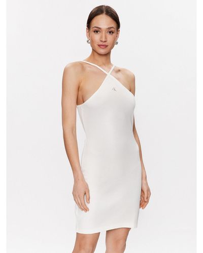 Calvin Klein Kleid Für Den Alltag J20J220752 Weiß Slim Fit