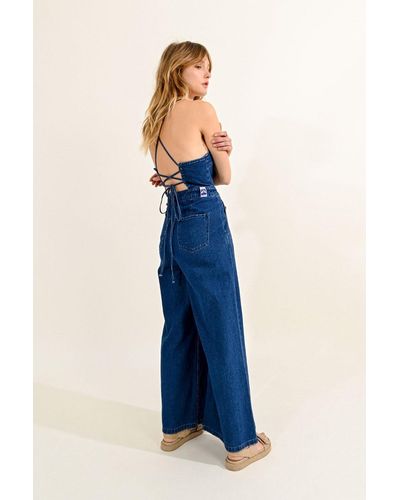 Molly Bracken Combipantalon en jean, dos lacé - Bleu
