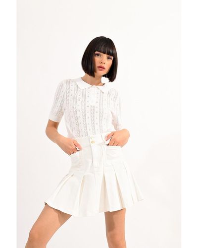 Molly Bracken Mini jupe denim plissée - Blanc