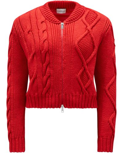 Moncler Padded Wool Zip-up Cardigan - Red