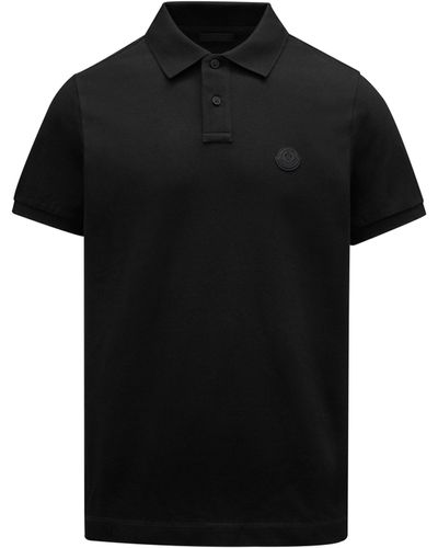 Moncler Tricolour Label Polo Shirt - Black