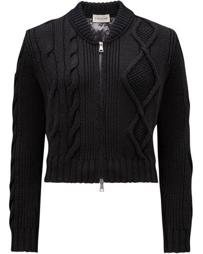 Moncler Padded Wool Zip-up Cardigan Black
