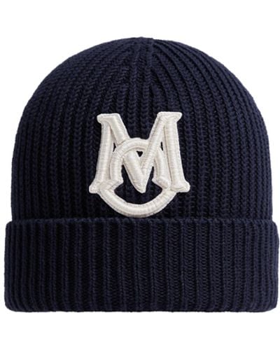 Moncler Embroidered Monogram Beanie - Blue