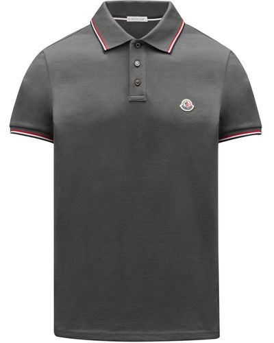 Moncler Polo With Tricolour Detail - Grey