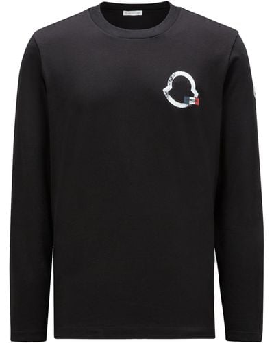 Moncler Logo Outline Long Sleeve T-shirt - Black