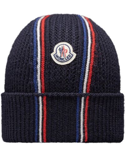 Moncler Logo-patch Knitted Beanie - Blue