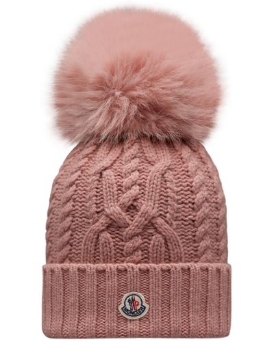 Moncler Cashmere Blend Beanie With Pom Pom - Pink