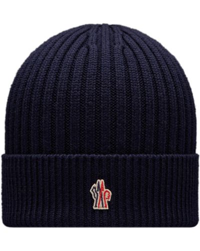 3 MONCLER GRENOBLE Ribbed Knit Wool Beanie - Blue
